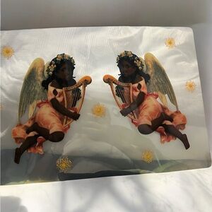 Angel Print with Harps and Flowers